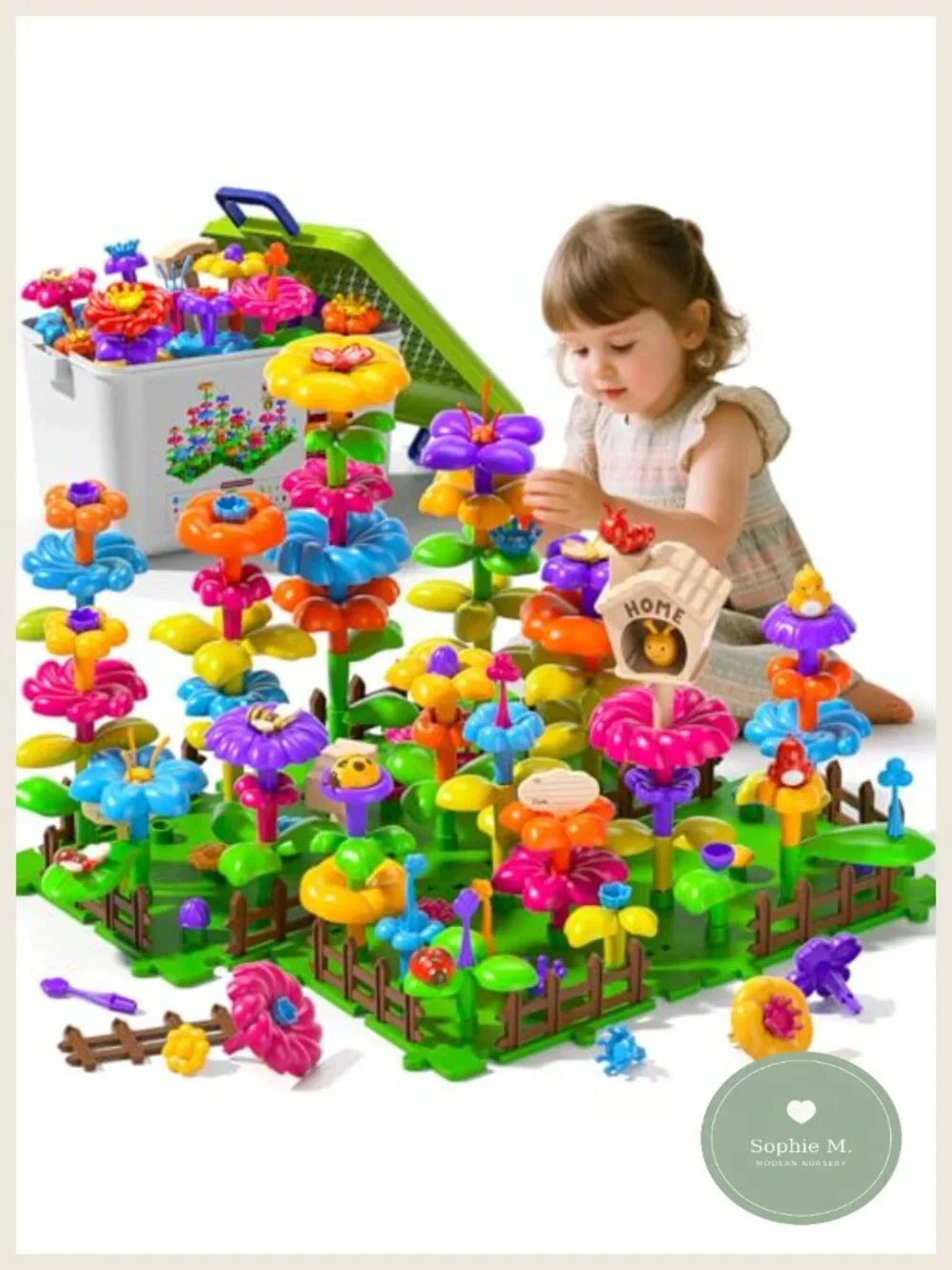 112 Pcs Flower Garden Toy STEM Building Set for Toddler Girls Ages 3-7 Fine